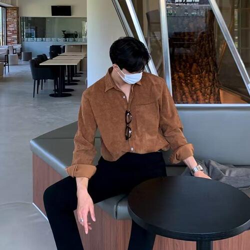 Men's College Style Corduroy Shirt Spring and Autumn Youth Formal Long-Sleeve Blouse Korean Men's Outerwear