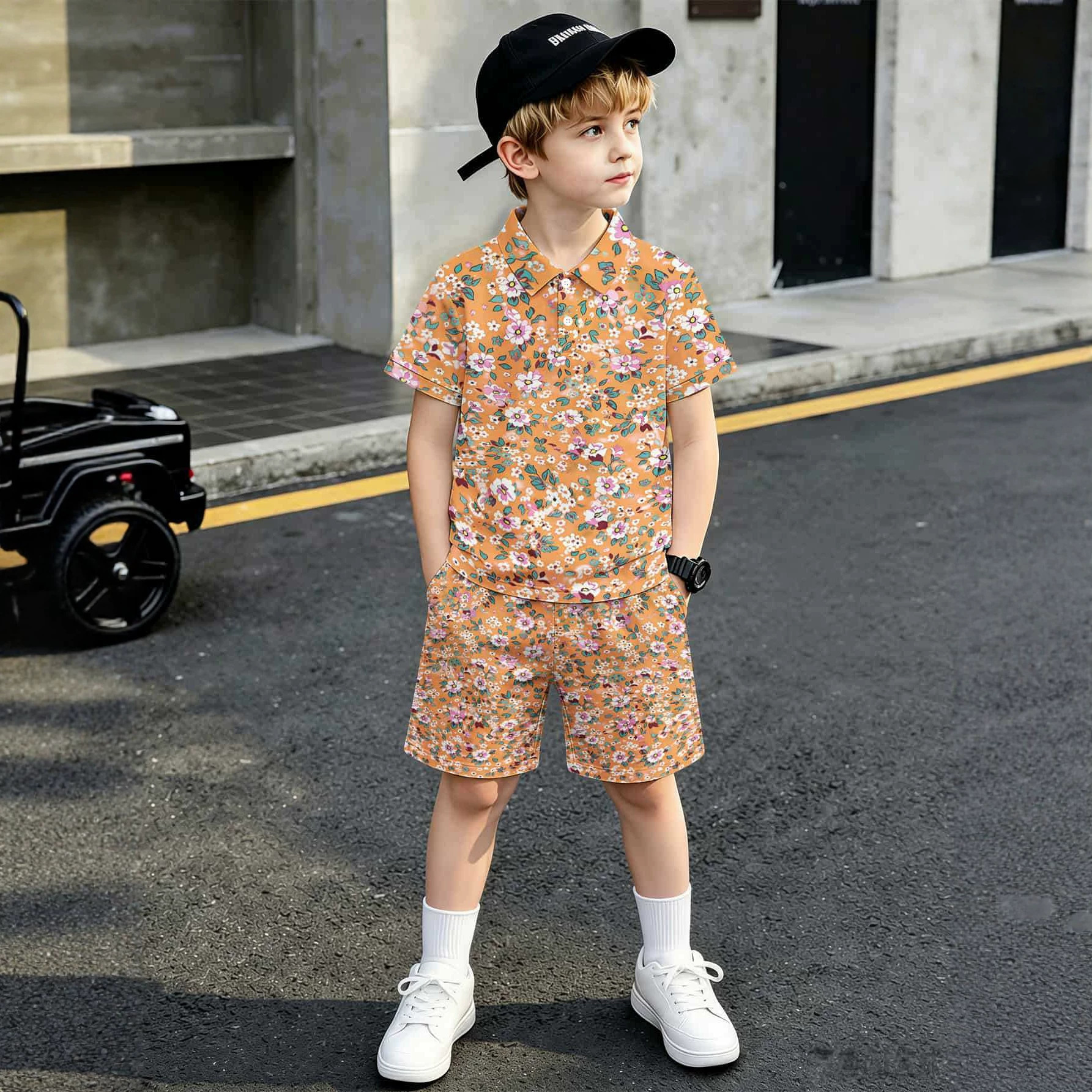 3D Printed Design Polo Shirt, Wholesale, New Product Hot Sale, Boys' T-Shirt And Shorts_voghion.com