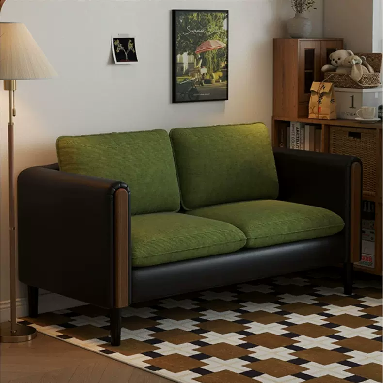复古双人沙发出租房经济型公寓布艺小沙发小户型民宿店铺皮艺沙发