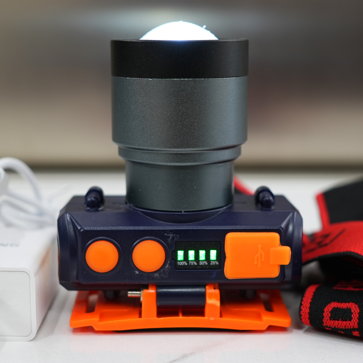 Luz azul LED larga duración recargable de largo alcance auricular litio al aire libre pescar faro lámpara de minería luz brillante