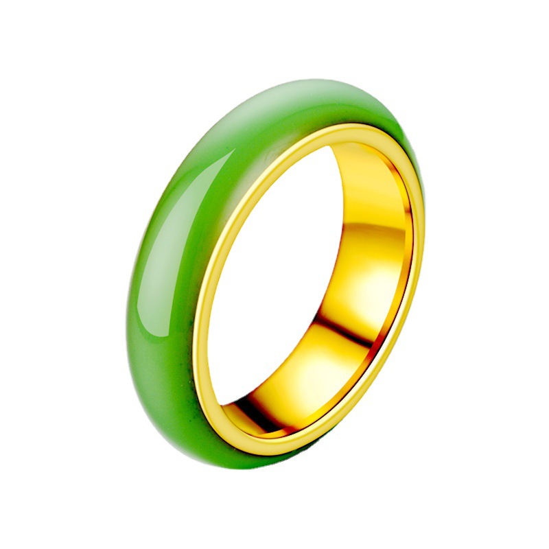 Anillo de gota de aceite de acero de titanio de calcedonia de imitación de diseño de moda, anillo de pareja popular de alta gama para mujer, joyería transfronteriza europea y americana al por mayor