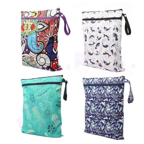 Baby Storage Bag Waterproof Travel Bag Cartoon Outdoors Stroller Hook Diaper Wet Storage Pack Doodle Dual Zipper