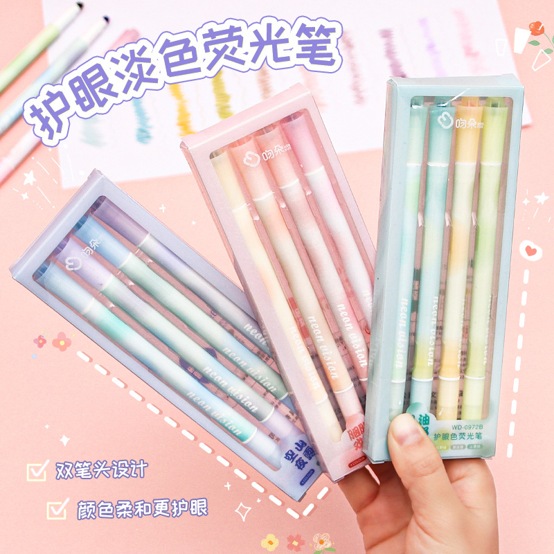 Nuevo de doble cabeza de protección ocular resaltador estudiante de alto aspecto marca pluma gran capacidad marca diario pluma conjunto al por mayor