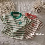 好搭麻棉 男童条纹T恤短袖洋气夏季女童韩版宽松上衣拼色儿童体恤