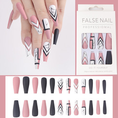 Marble pattern long ballet nail with complex patterns, internet celebrity beauty nails, detachable coffin nails, wearable nail stickers