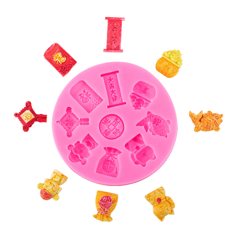 Festival de estilo chino Festival de primavera tema molde de silicona Dios de la riqueza Festival de primavera copla cornucopia nudo chino epoxi colgante molde