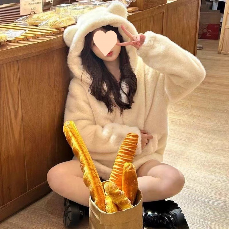 양고기 봉제 코트 귀여운 겨울면 후드 토끼 귀 봉제 벨벳 부드러운 여동생 모자 905