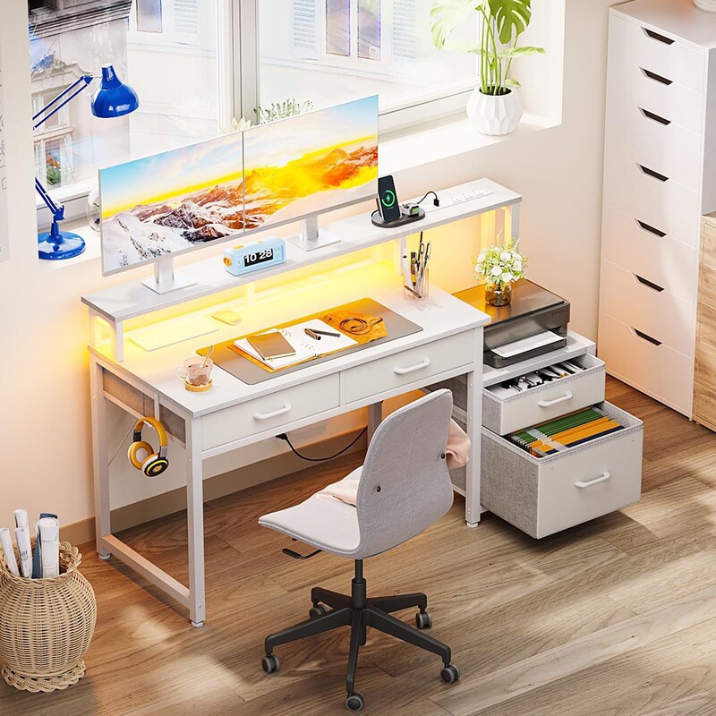 Simple Modern Office Desk for Home Use with Drawers, Desk for Girls' Bedroom, Rectangular Office Desk, Computer Desk, Desktop Desk