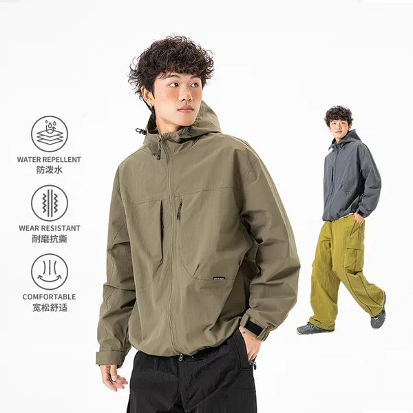 Izexx Trendy Outdoor Hiking Three-Proof Water-Repellent Jacket for Men and Women Hooded Jacket Windproof and Wear-Resistant Mountaineering Jacket