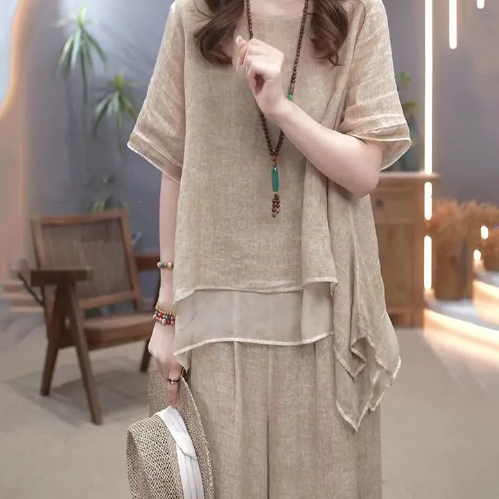 Artistic Retro Cotton and Linen Set for Women, 2026 Summer New Ethnic Style Loose Fit, Slimming, Tummy-Concealing, Fashionable Top for Women Artistic Retro Cotton and Linen Set for Women, 2026 Summer New Ethnic Style Loose Fit, Slimming, Tummy-Concealing, Fashionable Top for Women