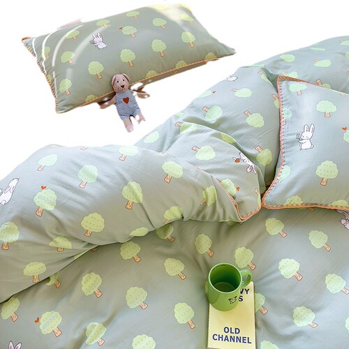 A-type double-layer gauze 100% cotton four-piece set, pastoral-style floral pure cotton three-piece set for babies, worry-free bedding in pink