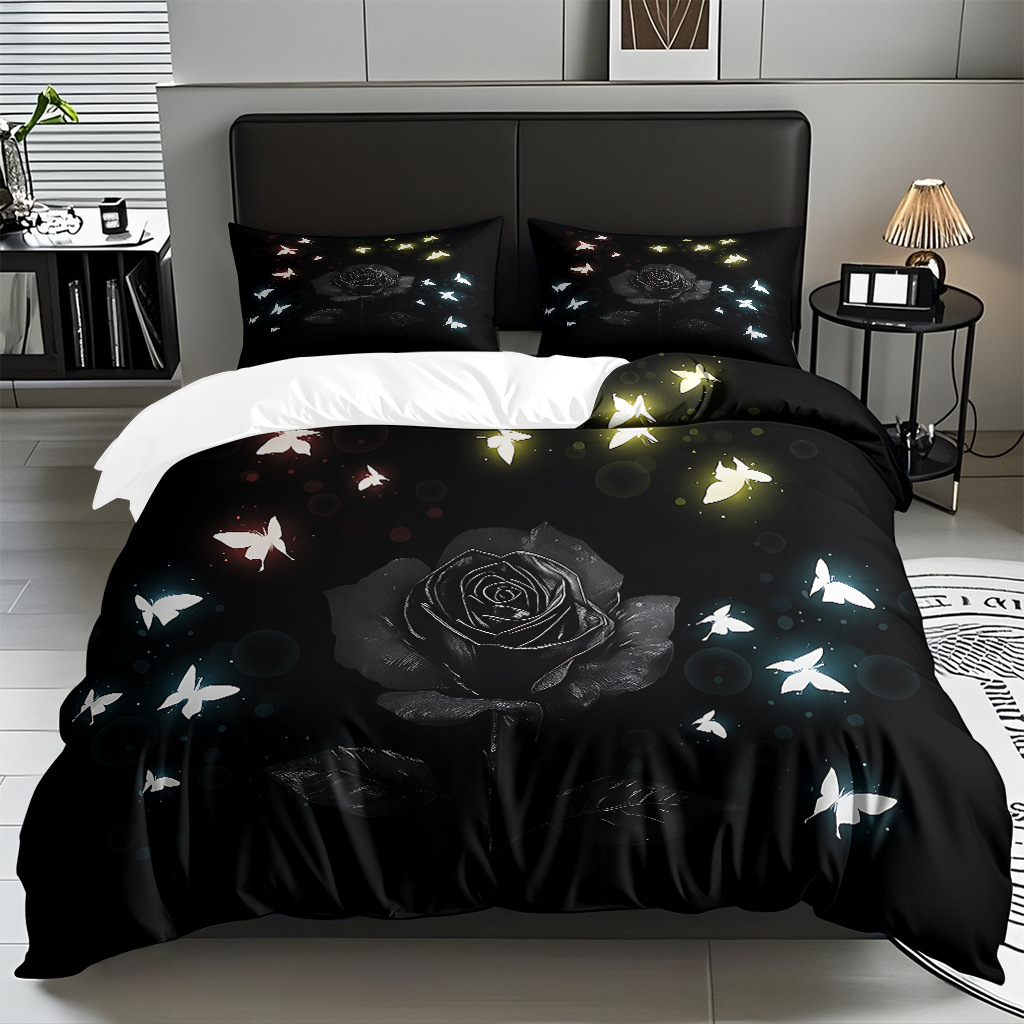 TEMU / JIT multivariado rosa digital impresión set edredón suave piel transpirable fábrica de origen textil