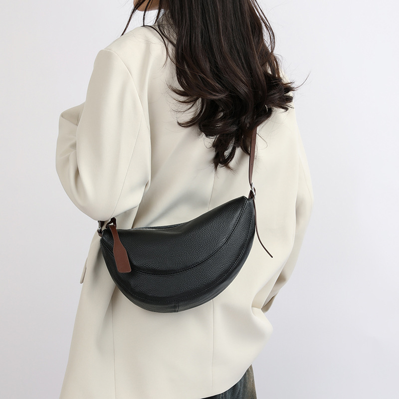 Genuine Leather Women's Designer Crossbody Bag, Casual Dumpling Bag, Versatile Shoulder Bag - Thumbnail 2