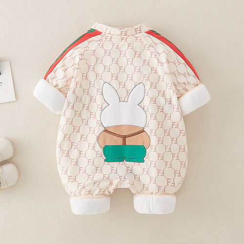 Baby Bodysuit Spring and Autumn Season Unisex Outfit Cartoon Embroidered Mr. Rabbit Crawling Suit Newborn Hanger