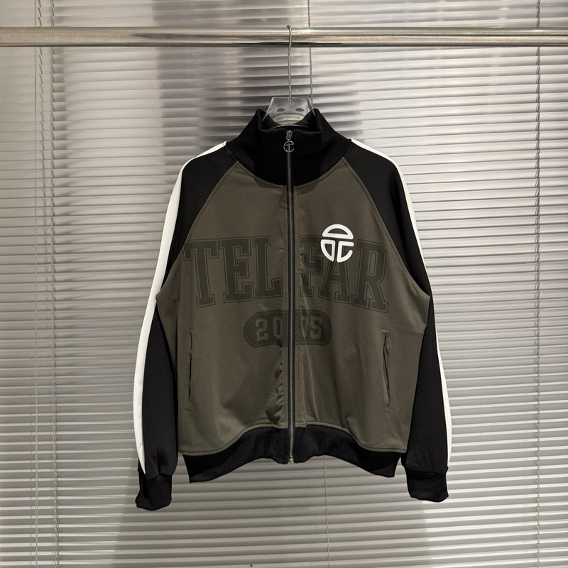 Cortis Martin Telfar-style washed and distressed printed zip-up two-tone sports jacket Cortis Martin Telfar-style washed and distressed printed zip-up two-tone sports jacket