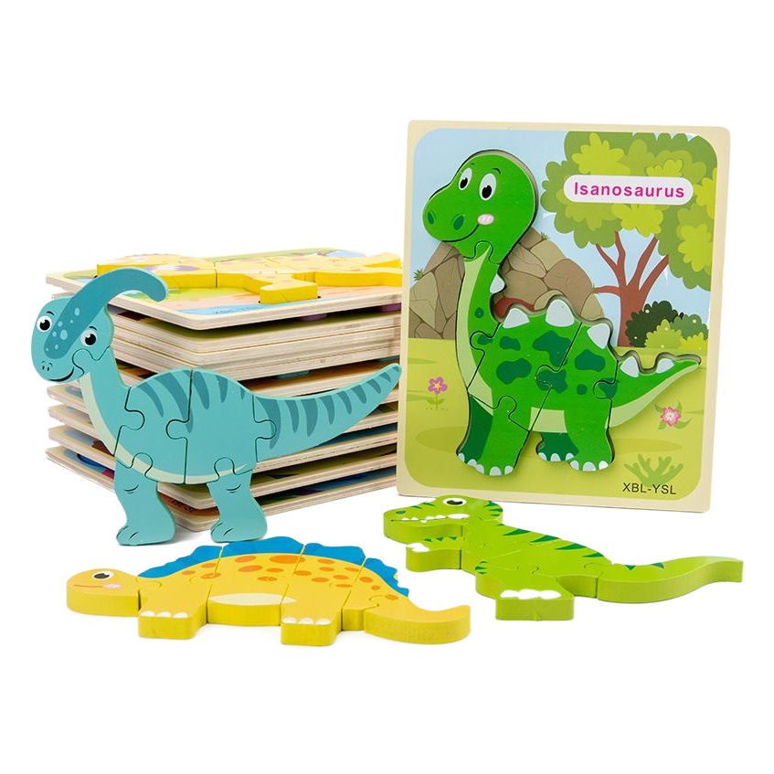 Rompecabezas 3D estéreo de dinosaurios de madera, rompecabezas de dibujos animados para la educación temprana, juguete educativo de emparejamiento de formas para bebés.