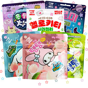 韓國進口西洲三麗鷗3種果味混合果汁軟糖帶貼紙可愛QQ什錦糖果50g