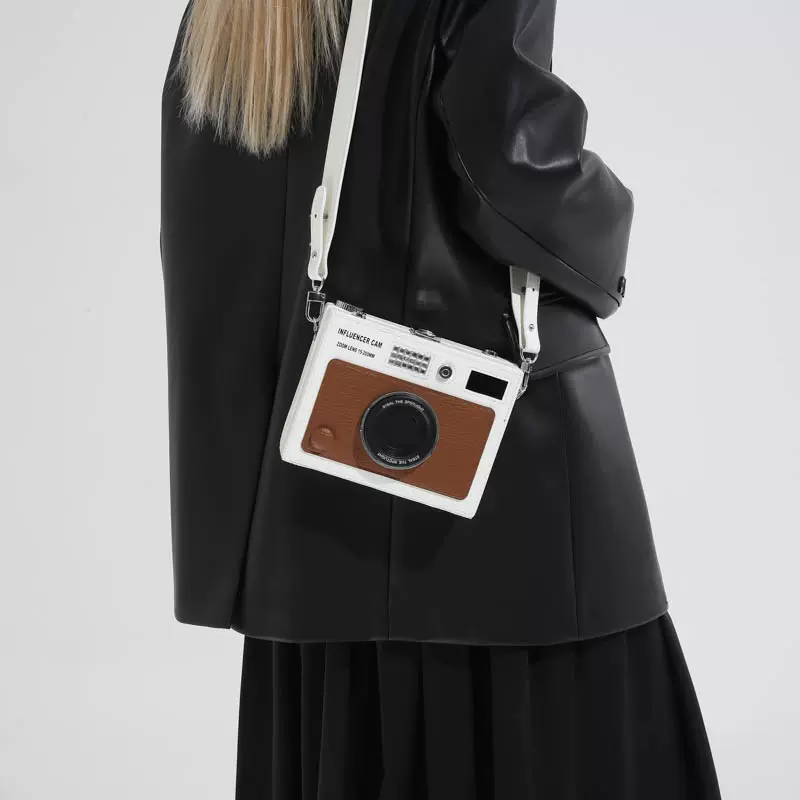 跨境新款个性斜挎包时尚小众斜挎相机包撞色拼接盒子包质感百搭包