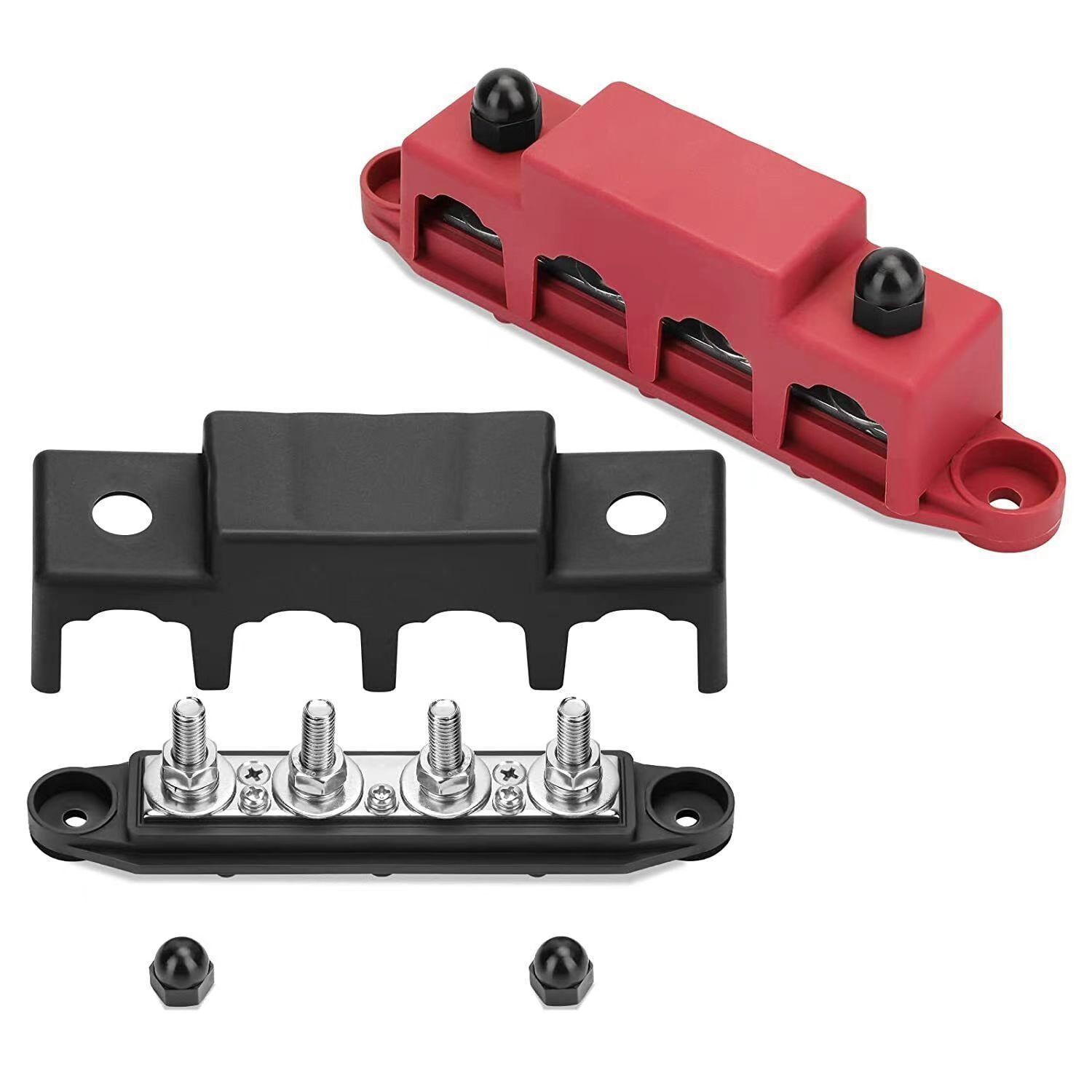 房车游艇汇流排 M8M10大电流接线螺柱 红黑色4螺柱配电块汇线排