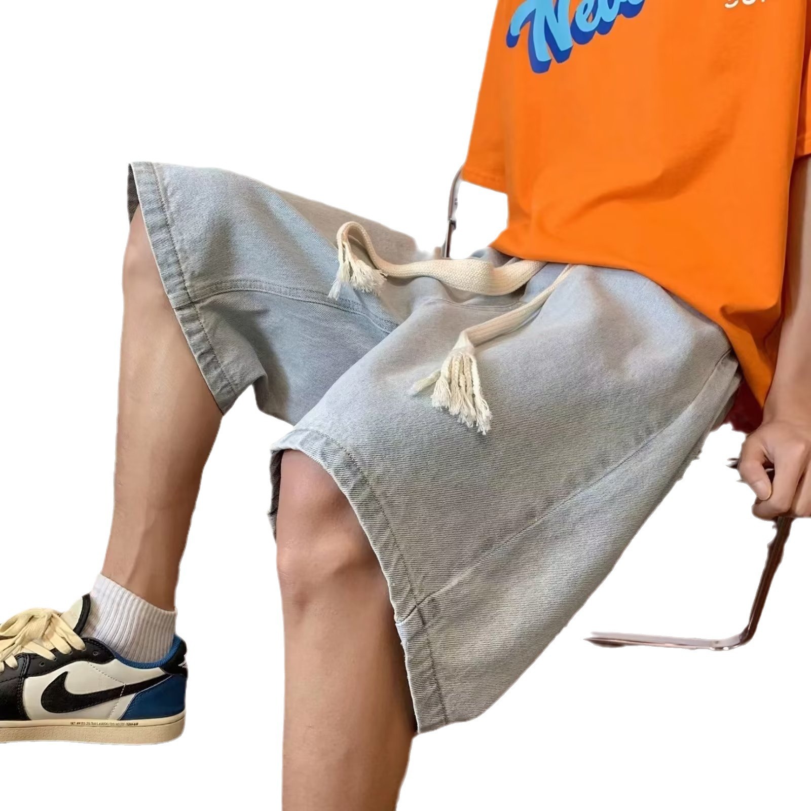 Summer Thin plus size Denim Shorts Men's Straight Trendy Brand Loose Casual All-match Youth Hong Kong-style Pants