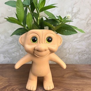 New Trendy Big-Eyed Cute Green Plant Flower Pot Desktop Resin Ornament Mini Flower Pot Small Potted Plant Creative Decoration