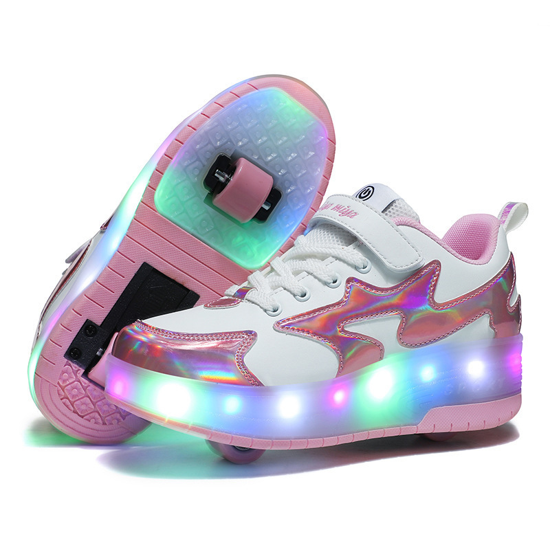 Children's luminous heloon shoes for boys and girls adult two-wheel explosive shoes with wheels female students roller skates