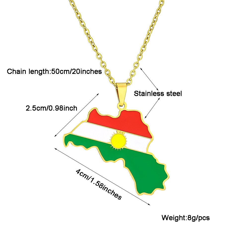 Kurdistan map pendant necklace oil drop retro men and women stainless steel pendant accessories_voghion.com