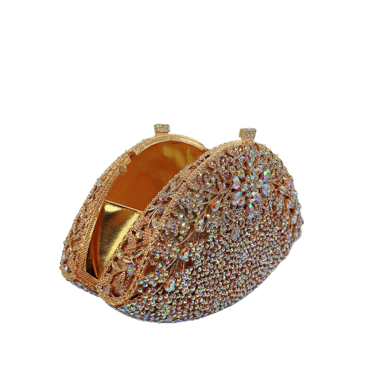 Túi clutch dạ hội đính kim cương hoa tử đằng phong cách Âu Mỹ — Màu vàng kim, Vàng AB, Đế vàng kim cương, Xanh nước hồ