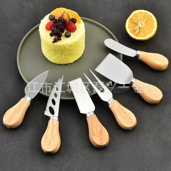 Stainless Steel Cheese Knife Four-piece Set Cheese Cake Shovel Pizza Tool Set Wooden Handle Cheese Knife Western Food Tableware