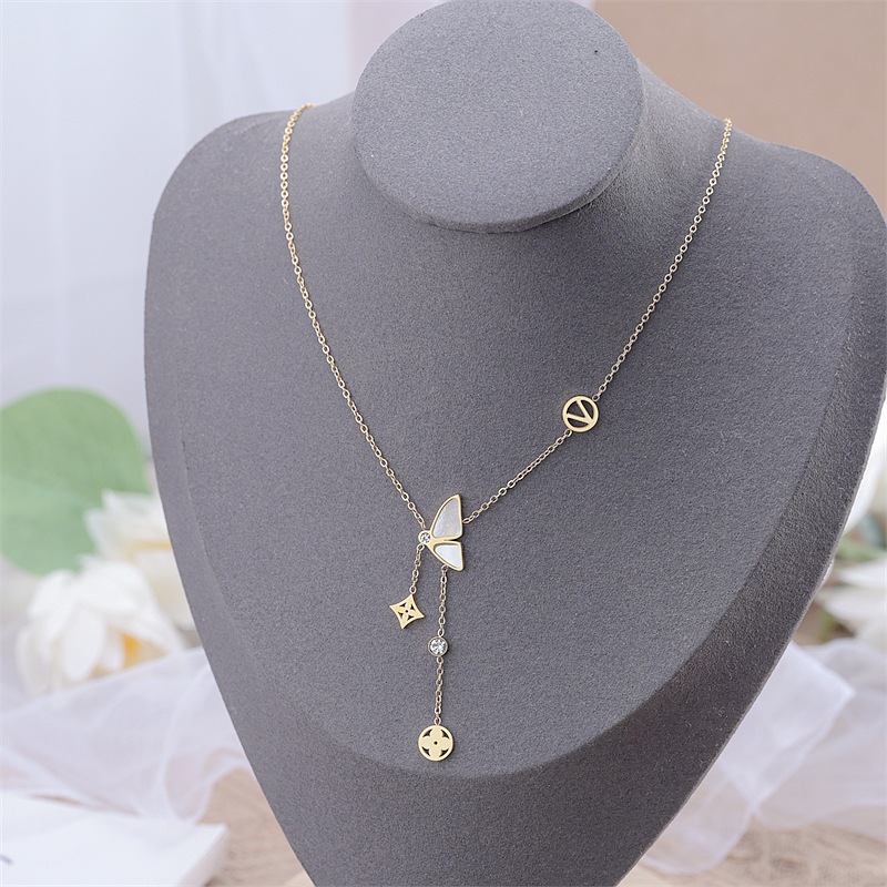 Fashion Butterfly Titanium Steel Plating Pendant Necklace