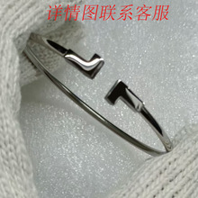 批发t家双T手镯钛钢饰品蒂家贝母开口玄学手镯欧美流行手环