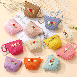 Summer Beach Woven Children's Bag for Women, Versatile and Cute Little Girl's Tulip Straw Bag, Holiday Style