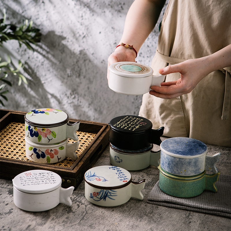 Ceramic Ink Pond Inkstone for Calligraphy with Lid Multifunctional Kiln Glaze Cartridge for Students Ceramic Small Inkstone