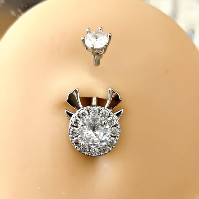 Deer Antler Navel Ring - Stainless Steel CZ Belly Button Jewelry for Women detail image 9
