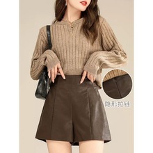 黑色皮短裤女秋冬阔腿高腰a字显瘦外穿pu打底小个子配靴马丁靴裤