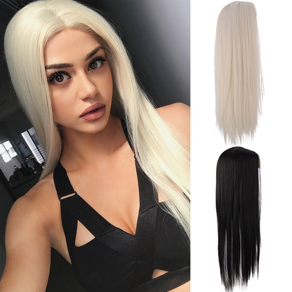 Synthetische pruik dames lang steil haar met gespleten naad handgeweven kant gradiënt simulatie mode natuurlijke hoofdband_voghion.com