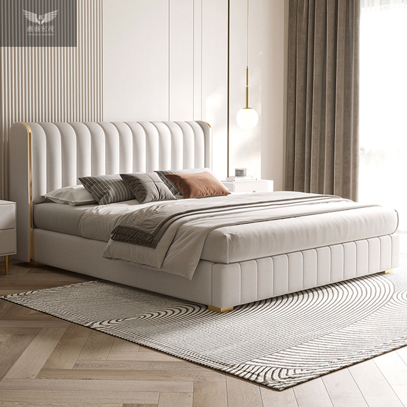 Foshan fuente fábrica de tecnología de lujo ligera cama de tela de viento de crema doméstica dormitorio principal 1.5 / 1.8 metros cama de envoltura suave al por mayor