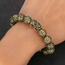 仿古做旧实心黄铜貔貅手串经文字画立体手链时尚复古黄铜饰品批发
