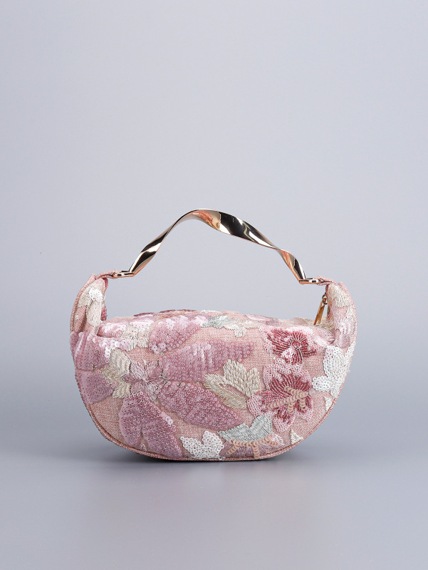 2025 新スパンコール刺繍花ハンドヘルド小さなバッグ女性のクロスボーダー Mori Meng シンプルな刺繍花トートバッグ|undefined