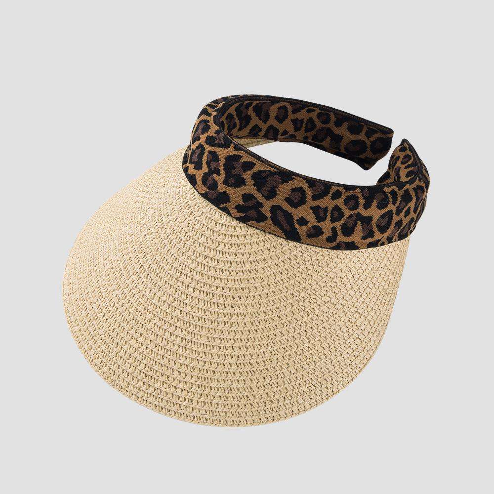 Wholesale Korean Sun Hat Small Leopard Print Straw Hat Empty Top Cap Summer Sunshade Beach Hat display picture 8