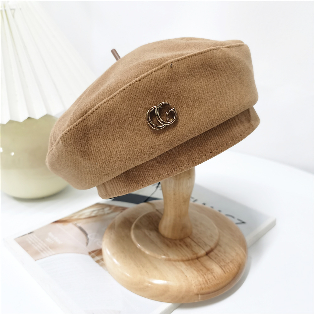 Korean woolen beret for autumn and winter, European and American simple CG, versatile octagonal hat, retro fashion, Chirp Chirp bud hat trend pic 6