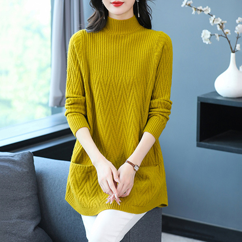 New Knitwear Women's Autumn and Winter Thickened Butt-covering Coat Sweater Dress Medium-length Loose Inner Base Shirt New Knitwear Women's Autumn and Winter Thickened Butt-covering Coat Sweater Dress Medium-length Loose Inner Base Shirt