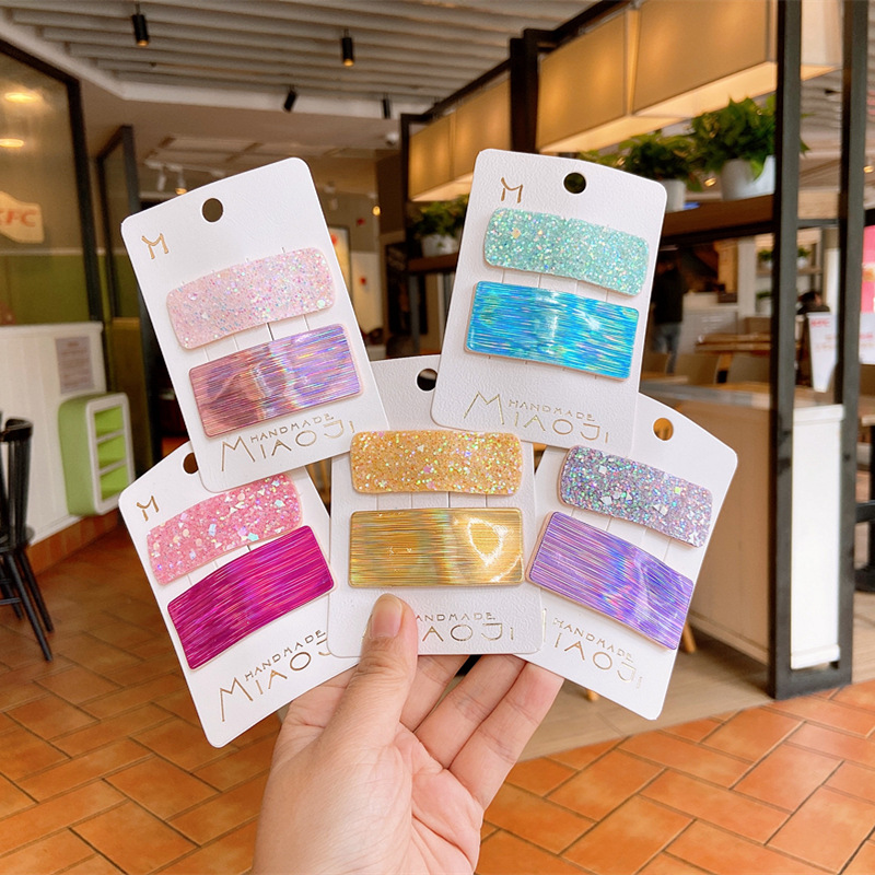 Spring Korean Edition children new pattern Sequins BB Sparkling Leatherwear cloth Geometry Hairpin 2 suit