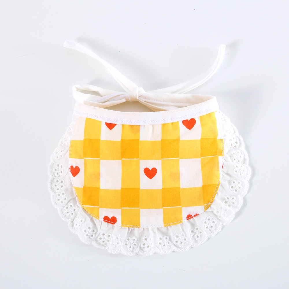 Mascota gato cachorro de dibujos animados Polka Dot Plaid encaje oso pequeño pato amarillo babero puro algodón lindo babero collar conejo