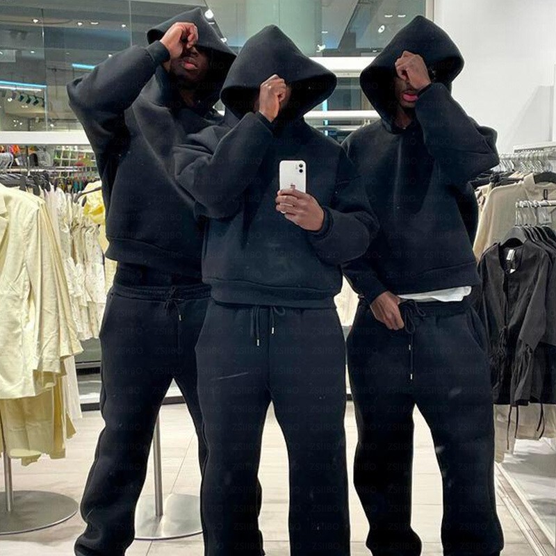 2072 European and American Cross-Border Casual Simple Couple Fashion Hoodie Sweatshirt Pure Color Loose Sweatshirt Sweatpants Wholesale