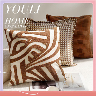 ✅ Cream Retro Style Knotted Pillowcase Sofa Bed Brown Bed Lumbar Pillow Cushion with Core Floating