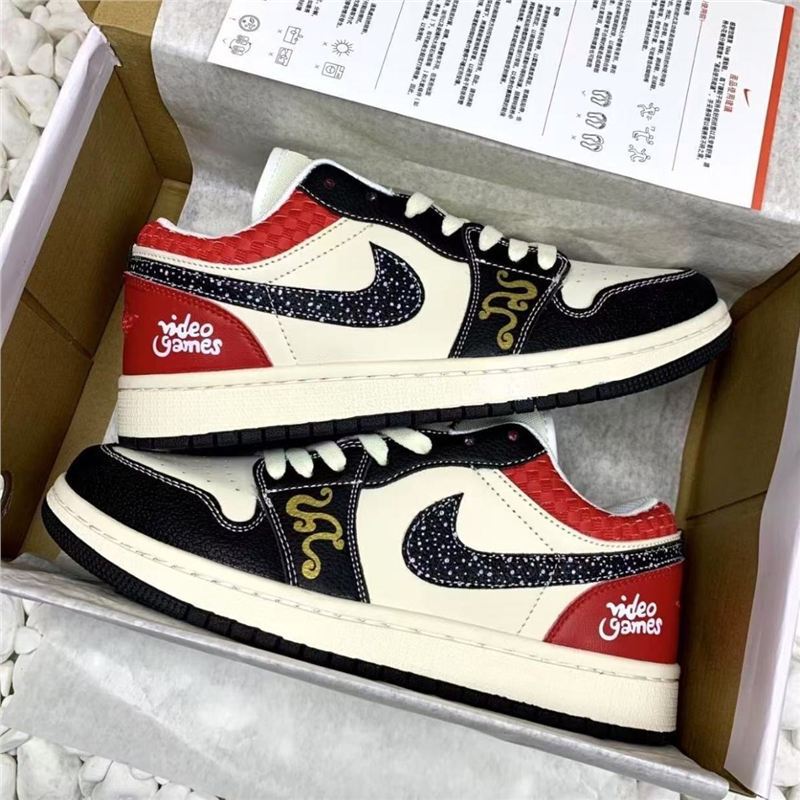 Wholesale Putian pure original AJ1 white and red sequin low-top wear-resistant basketball shoes, casual sports shoes, men's and women's low-top sneakers