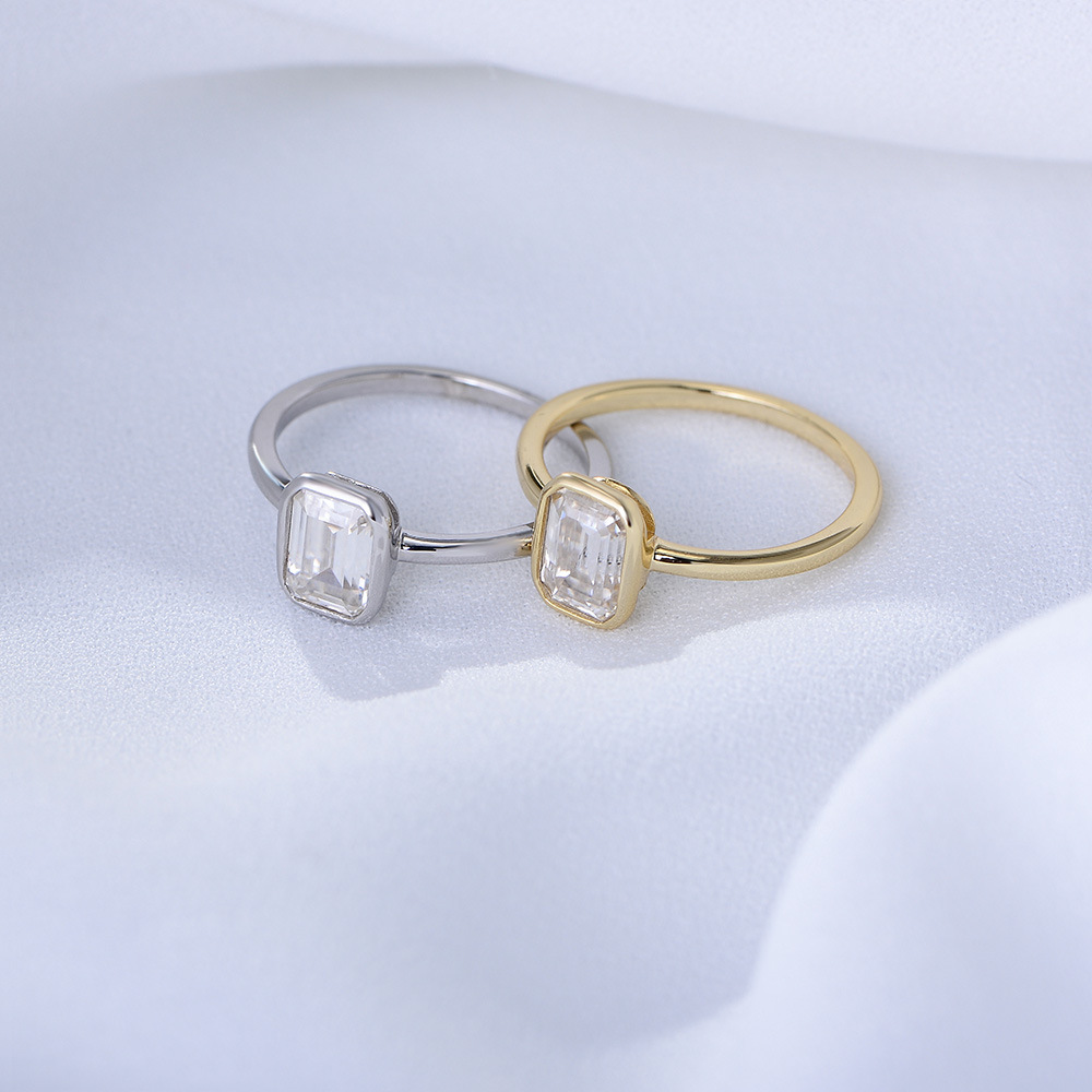 Electroplating Gold Plating Process 14K Real Gold Plated, Rhodium Plated Plating Material 925 Sterling Silver Zircon Square Rings