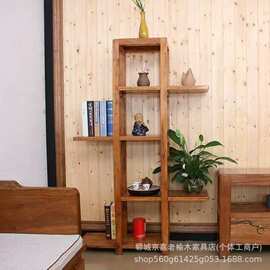新中式老榆木花架客厅装饰多层收纳架落地盆栽绿植展示架茶叶架