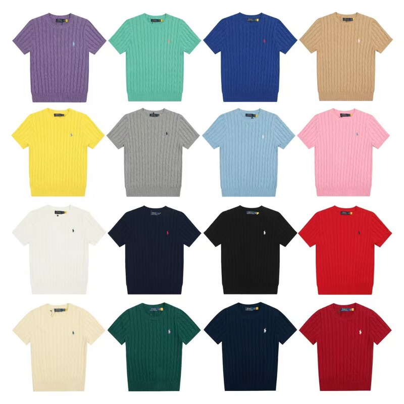 Scan the Qr Code~Rl Ralph Pony Logo Embroidered Round Neck Versatile Casual Knitted Short-Sleeved T-Shirt for Men and Women Couples Dropshipping